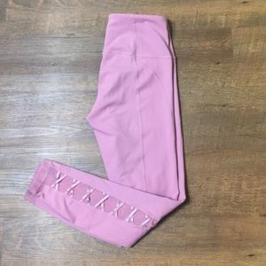 Pink High-Waisted Legging w/ mesh and criss cross